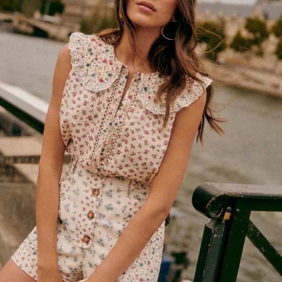 Sezane Susan Blouse Patchwork Mini Fleurs - Size 46 - Picture 2 of 9